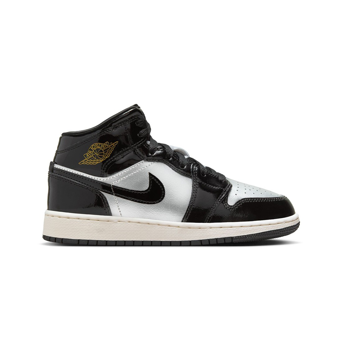 Air Jordan 1 Mid SE Big Kids (black / metallic gold-metallic silver-sail)