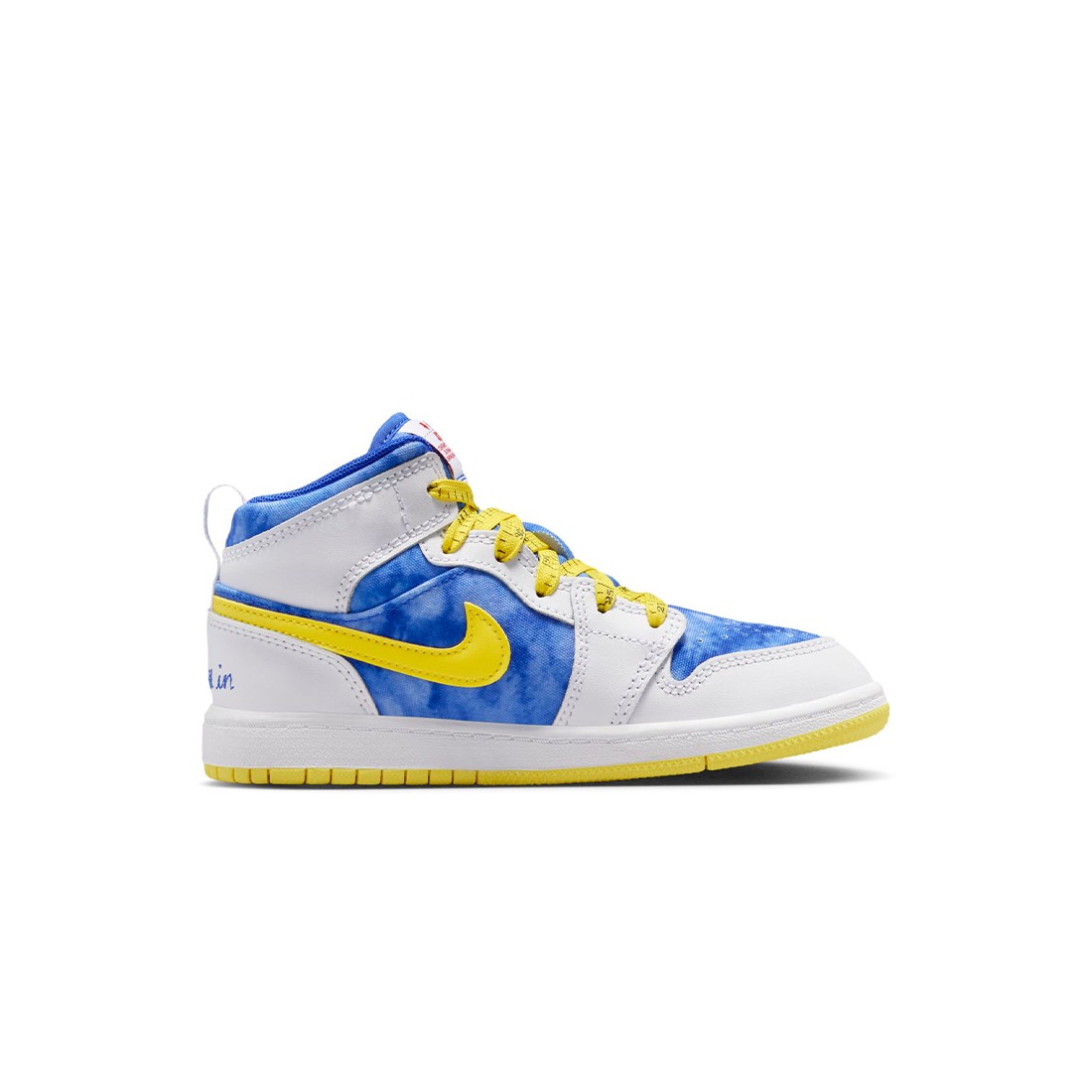 Jordan Little Kids 1 Mid Sneaker School (white / racer blue-opti yellow-royal tint)