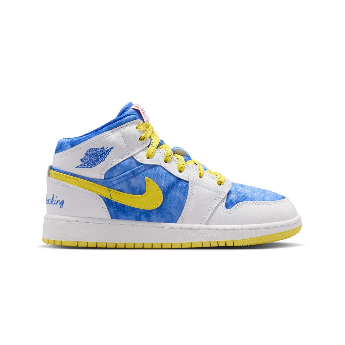 Air Jordan 1 Mid Sneaker School Big Kids (white / racer blue-opti yellow-royal tint)