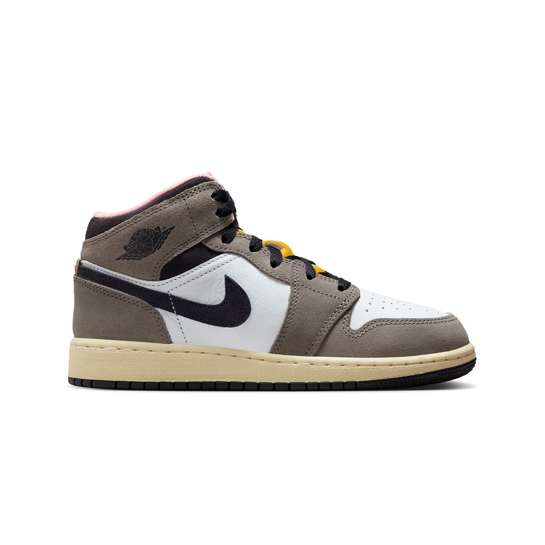 Air Jordan 1 Mid SE Big Kids (white / oil grey-cave stone-dark sulfur)