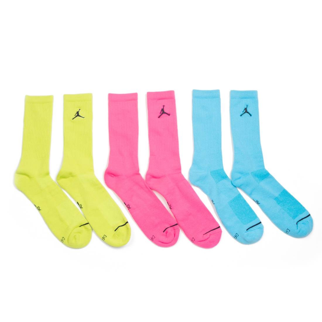 Jordan Men Jumpman Crew Socks pack of 3 (blue / pink / yellow)