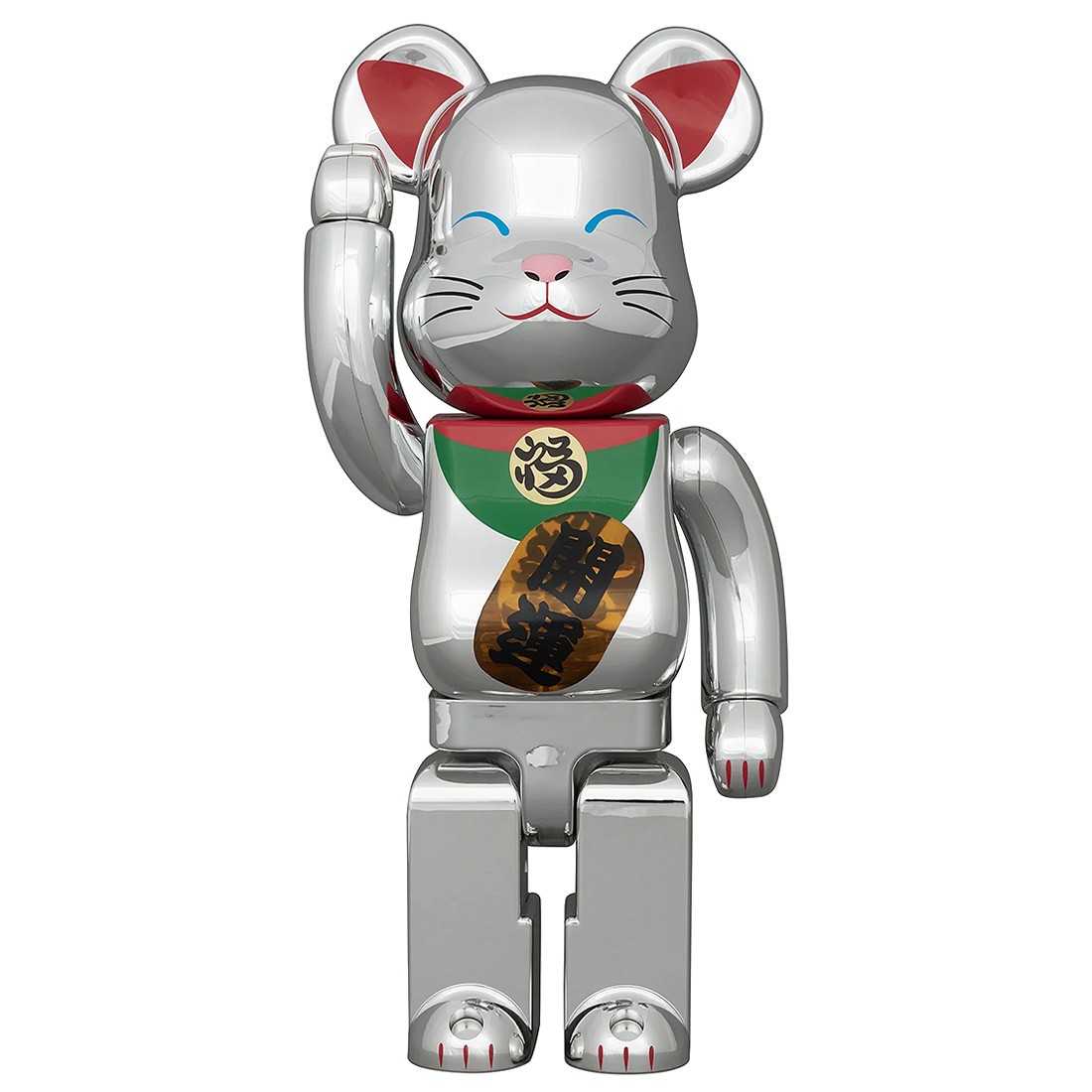 Medicom Bearbrick Maneki Neko Good Luck 2nd Glow In The Dark Silver Plated 400% Figure (silver)