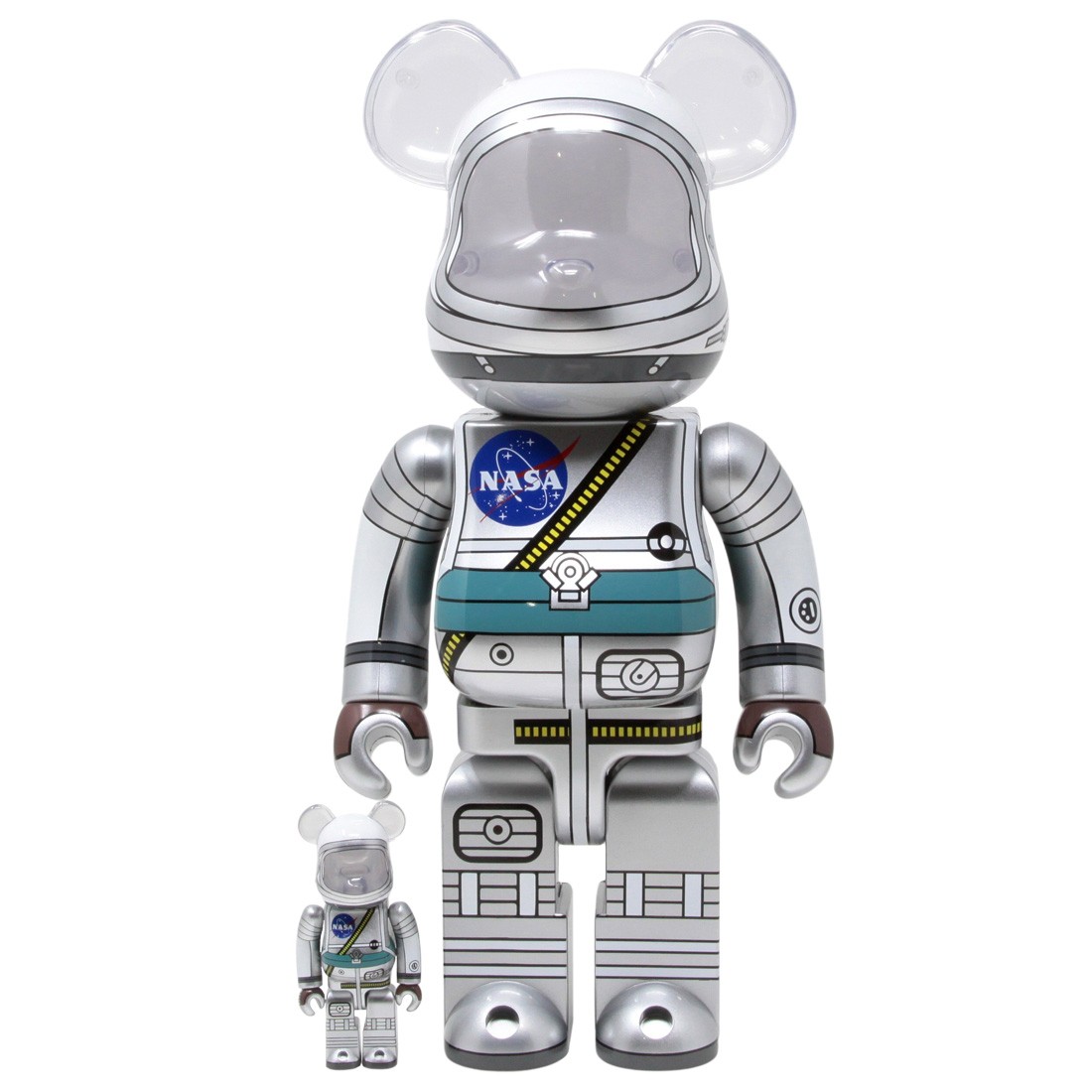 Medicom NASA Project Mercury Astronaut 100% 400% Bearbrick Figure Set  (silver)
