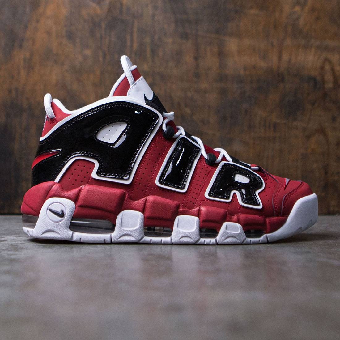 nike uptempo red and black