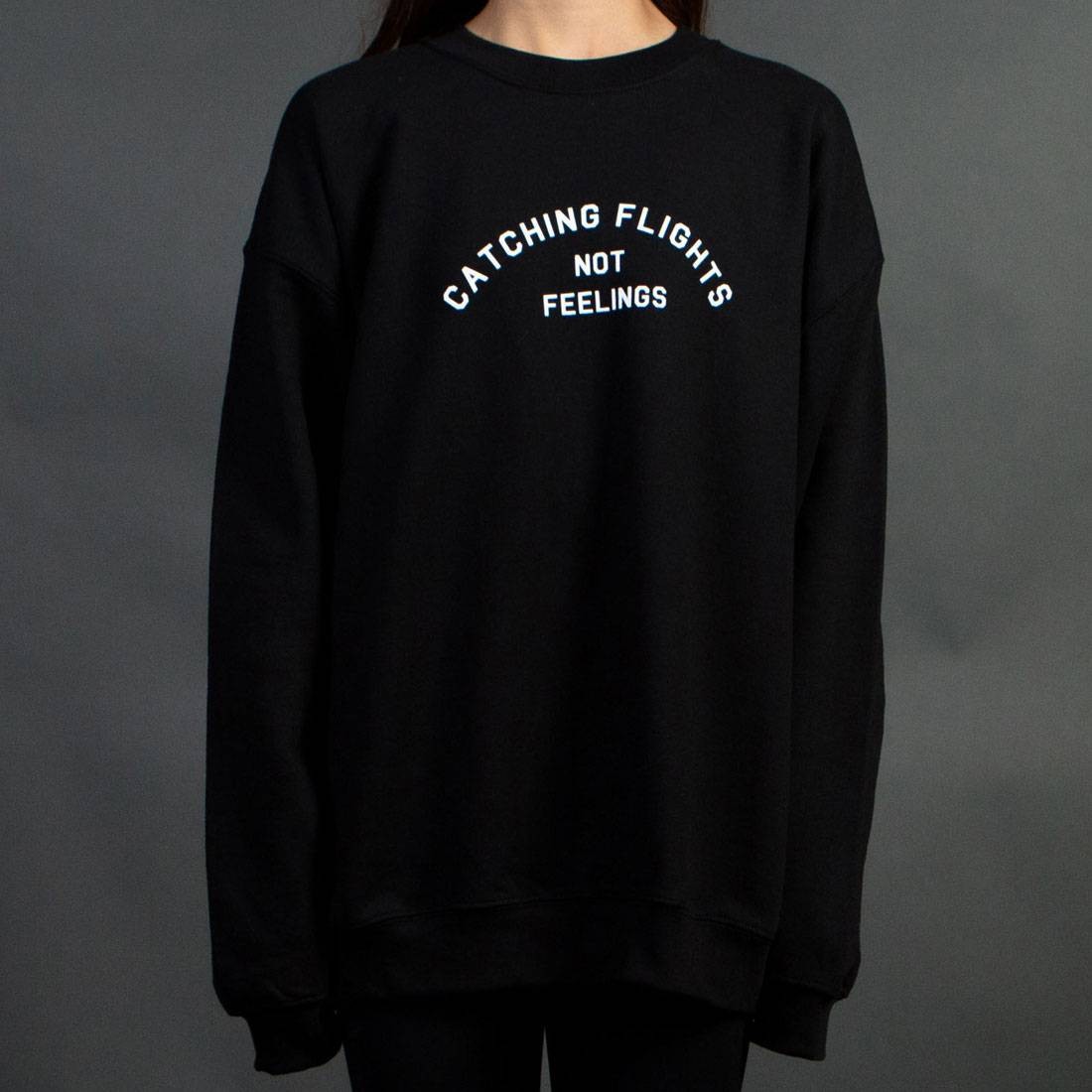 Dimepiece Women Catching Flights Not Feelings Crewneck Sweater (black) 1S