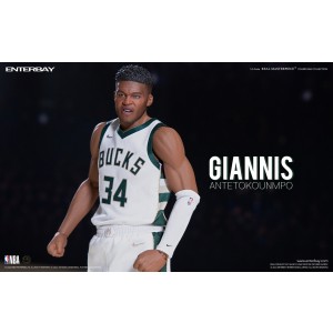 PREORDER - NBA x Enterbay Milwaukee Bucks Giannis Antetokounmpo Real Masterpiece 1/6 Scale Figure (white)