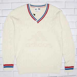 Adidas x Pharrell Williams Men NY Cable V-Neck Sweater (white / chalk white / blue / scarlet)