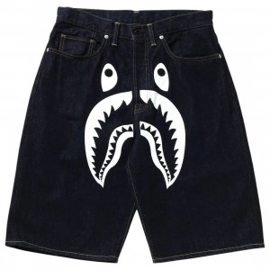 A Bathing Ape Men Shark Denim Shorts (blue / indigo)