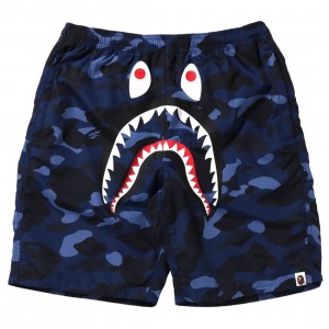 A Bathing Ape Men Color Camo Shark Beach Shorts (navy)