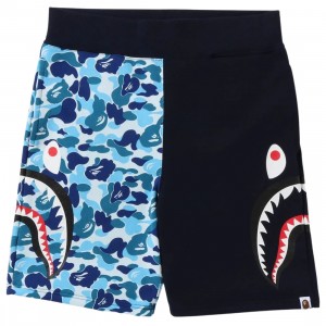 A Bathing Ape Men ABC Camo Side Shark Sweat Shorts (blue)