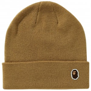 A Bathing Ape Ape Head One Point Knit Cap (beige)