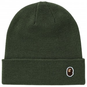 A Bathing Ape Ape Head One Point Knit Cap (olive / olive drab)
