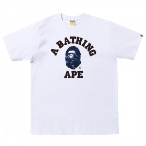 A Bathing Ape Men Color Camo College Tee (white / navy)