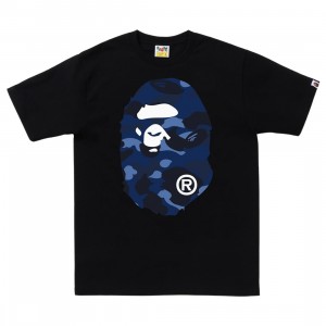 A Bathing Ape Men Color Camo Big Ape Head Tee (black / navy)