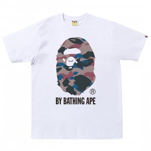 A Bathing Ape Men Grid Camo College Tee white black