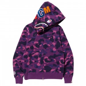 A Bathing Ape Men Color Camo Shark Full Zip Hoodie (purple)