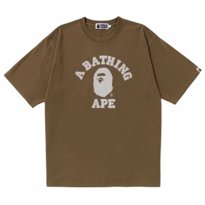 A Bathing Ape Men Pigment Dyed College Relaxed Fit Tee (beige)