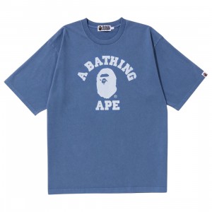 A Bathing Ape Men Pigment Dyed College Relaxed Fit Tee (navy)