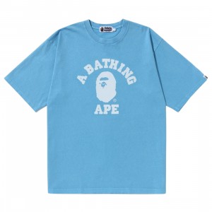 A Bathing Ape Men Pigment Dyed College Relaxed Fit Tee (blue / sax)