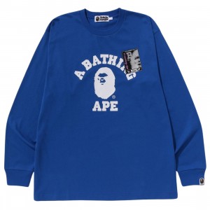 A Bathing Ape Men Mad Face College Long Sleeve Tee (blue)