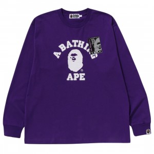 A Bathing Ape Men Mad Face College Long Sleeve Tee (purple)
