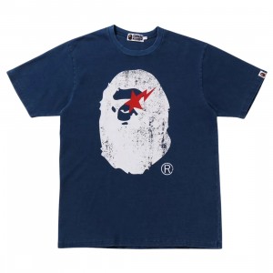 A Bathing Ape Men Ape Head Indigo Tee (blue / light indigo)