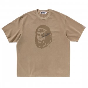 A Bathing Ape Men WGM Garment Dyed Relaxed Fit Tee (beige)