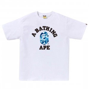 A Bathing Ape Men ABC Camo College Tee (white / blue)
