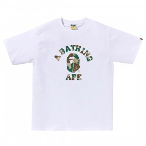 A Bathing Ape Men Liquid Camo College Tee (white / olive drab)