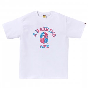 A Bathing Ape Men Liquid Camo College Tee (white / pink)