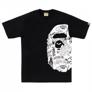 A Bathing Ape Men Hand Draw Pattern Side Big Ape Head Tee (black / white)