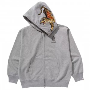 A Bathing Ape Men Tiger And Dragon Relaxed Fit Full Zip Hoodie (gray)