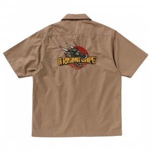 A Bathing Ape Men Dragon Embroidery Open Collar Shirt (beige)