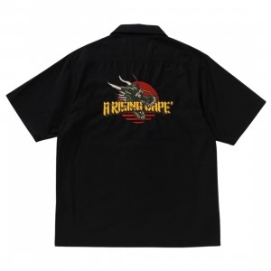 A Bathing Ape Men Dragon Embroidery Open Collar Shirt (black)