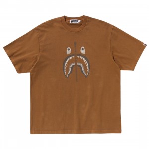 A Bathing Ape Men Garment Dye Shark Relaxed Fit Tee (brown)
