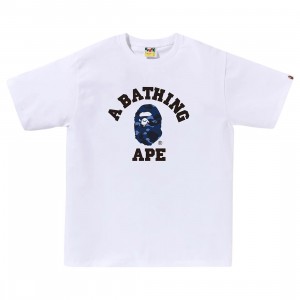 A Bathing Ape Men Color Camo College Tee (white / navy)