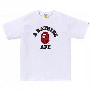 A Bathing Ape Men Color Camo College Tee (white / red)