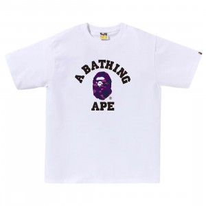A Bathing Ape Men Color Camo College Tee (white / purple)