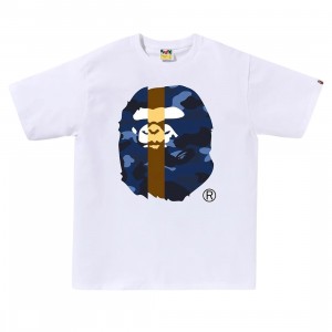 A Bathing Ape Men Color Camo Transform Big Ape Head Tee (white / navy)