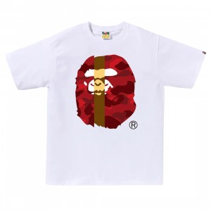 A Bathing Ape Men Color Camo Transform Big Ape Head Tee (white / red)