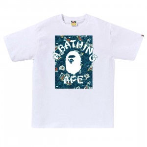 A Bathing Ape Men Japanese Tattoo Camo On College Tee (white / blue)