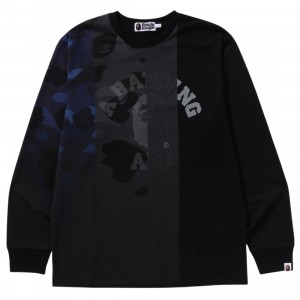 A Bathing Ape Men Patch Work Print Long Sleeve Tee (black)