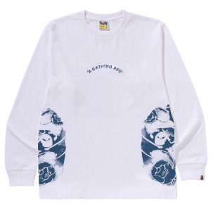 A Bathing Ape Men Japanese Tattoo Side Bag Ape Head Long Sleeve Tee (white)
