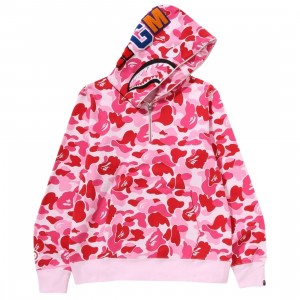A Bathing Ape Men ABC Camo Shark Half Zip Pullover Hoodie (pink)