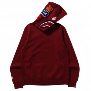 A Bathing Ape Men Shark Pullover Hoodie (burgundy)