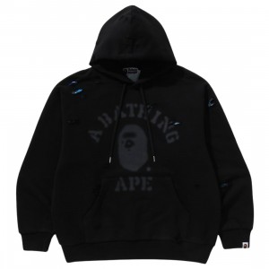 A Bathing Ape Men Destroyed College Relaxed Fit Layered Pullover Hoodie (black)