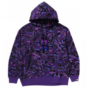 A Bathing Ape Men Marbling Camo Relaxed Fit Pullover Hoodie (purple)