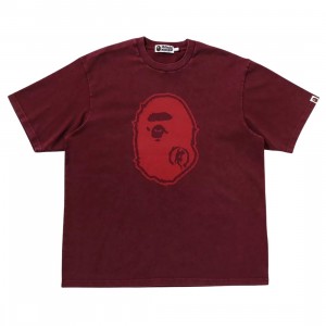 A Bathing Ape Men Garment Dye Ape Head Relaxed Fit Tee (burgundy)