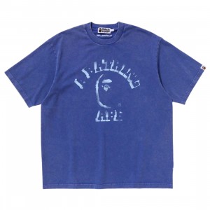 A Bathing Ape Men Garment Dye Spray Print College Relaxed Fit Tee (blue)