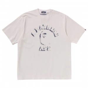 A Bathing Ape Men Garment Dye Spray Print College Relaxed Fit Tee (ivory)